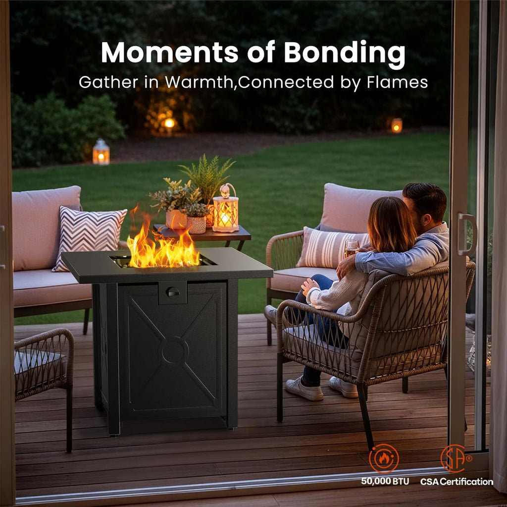 28'' Propane Fire Pit Table, 40,000 BTU, Portable, with Lava Racks, Lid, Rain Cover