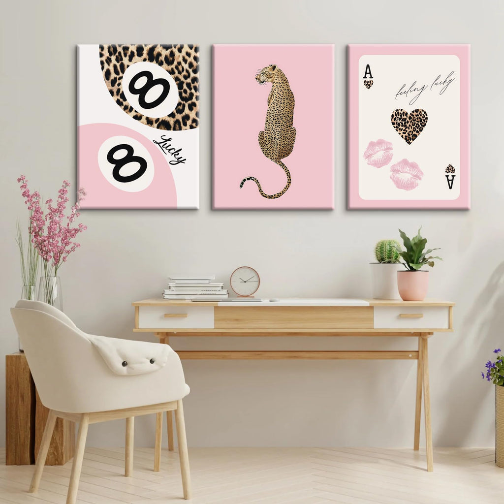 Cheetah Trendy Wall Art Preppy Leopard Canvas Print Cheetah Room Wall Decor 8 Ball Poster Y2k Pink Coquette Luxury