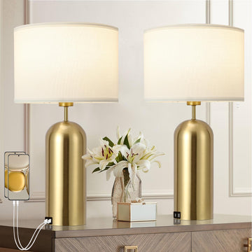 Gold Lamps Set of 2 Touch Control 3-Way Dimmable Bedside Nightstand Lamps Bedroom Lamps Modern White& Gold Table Lamp