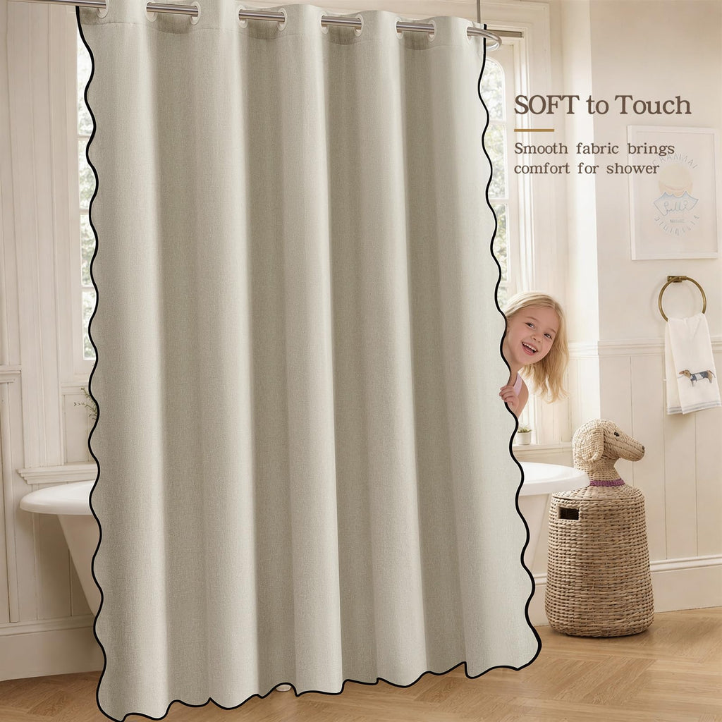 Scalloped No Hook Linen Natural Waterproof 72x72