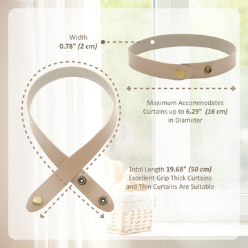 PU Leather Curtain Tiebacks, No Drill Holdbacks, Beige, 2 Pack