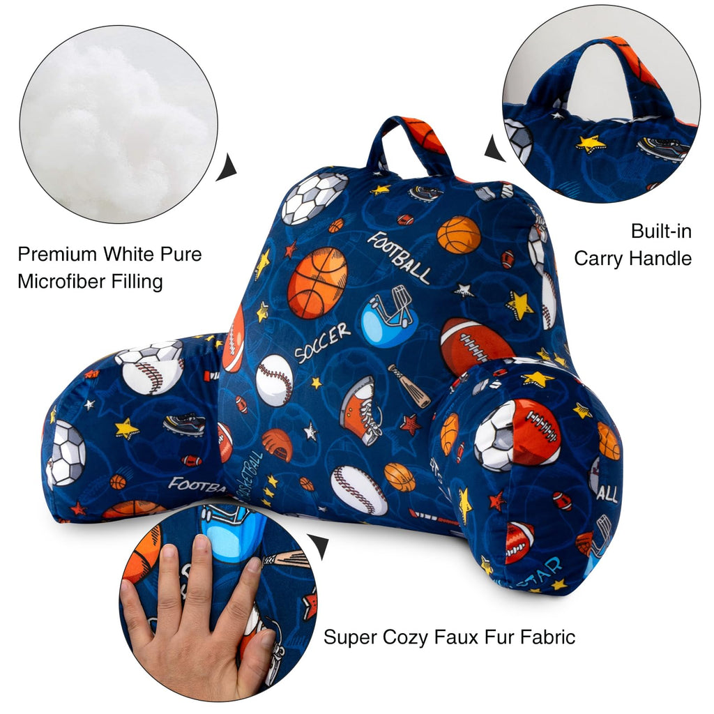 Reading Pillow Bed Rest Wedge Backrest Pillow Basketball Football Baseball Navy Rugby Ball Printed Collections with