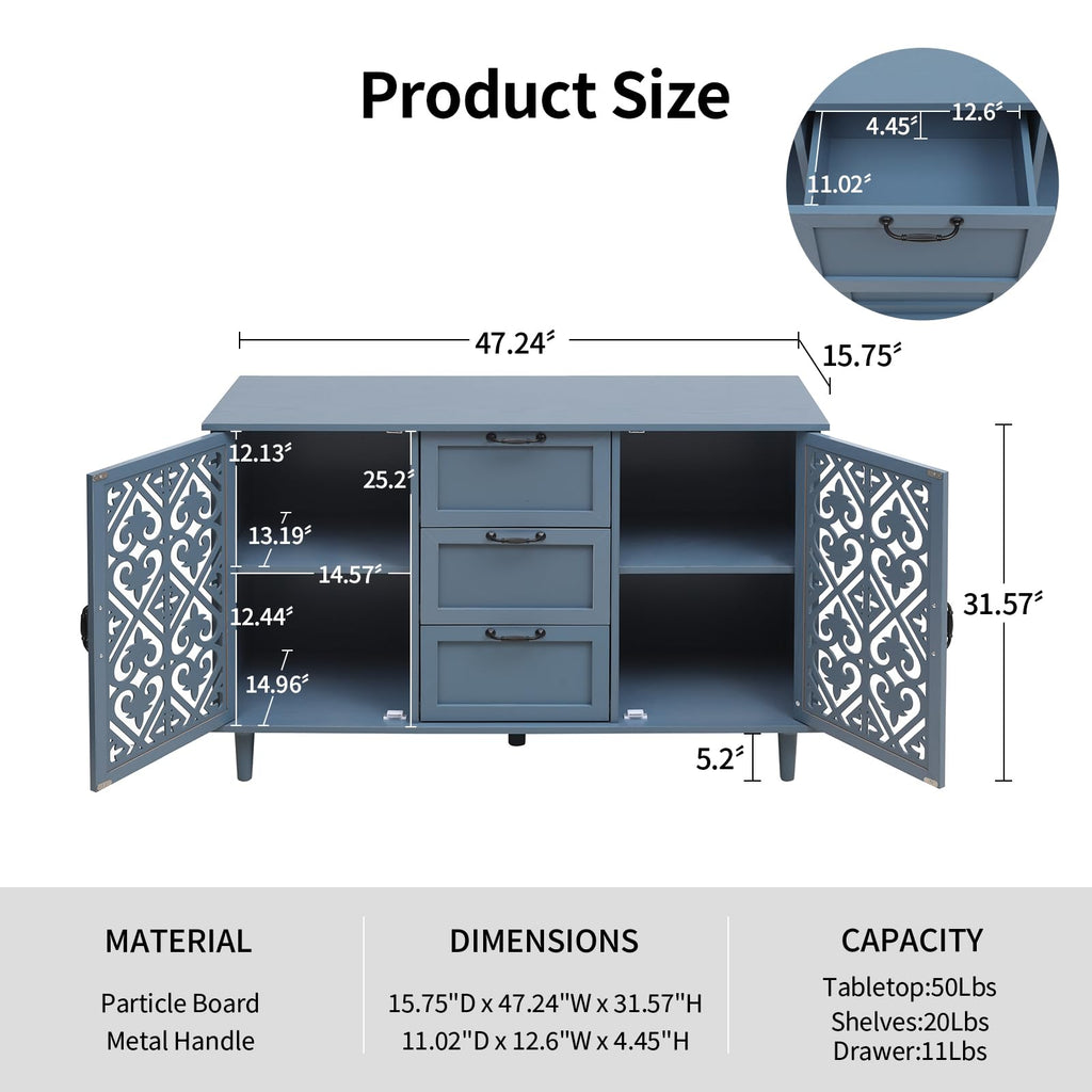 Sideboard Buffet Cabinet with Storage - Accent Storage Cabinet American Furniture, Modern 2 Door 3 Drawer Cabinet