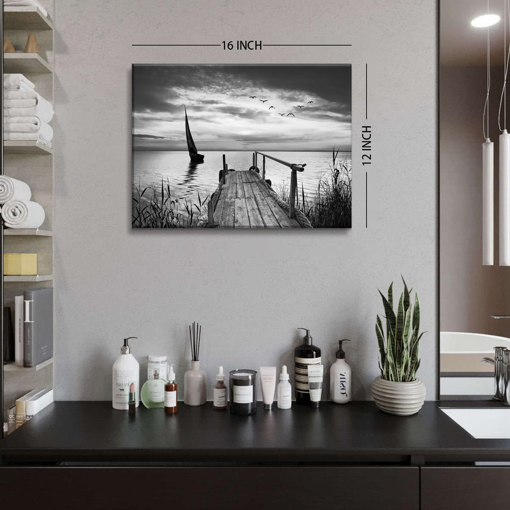 Nature Beach Landscape Wall Art Black and White Paintings Wall Decor Ocean Coastal Scenery Canvas Prints Seascape