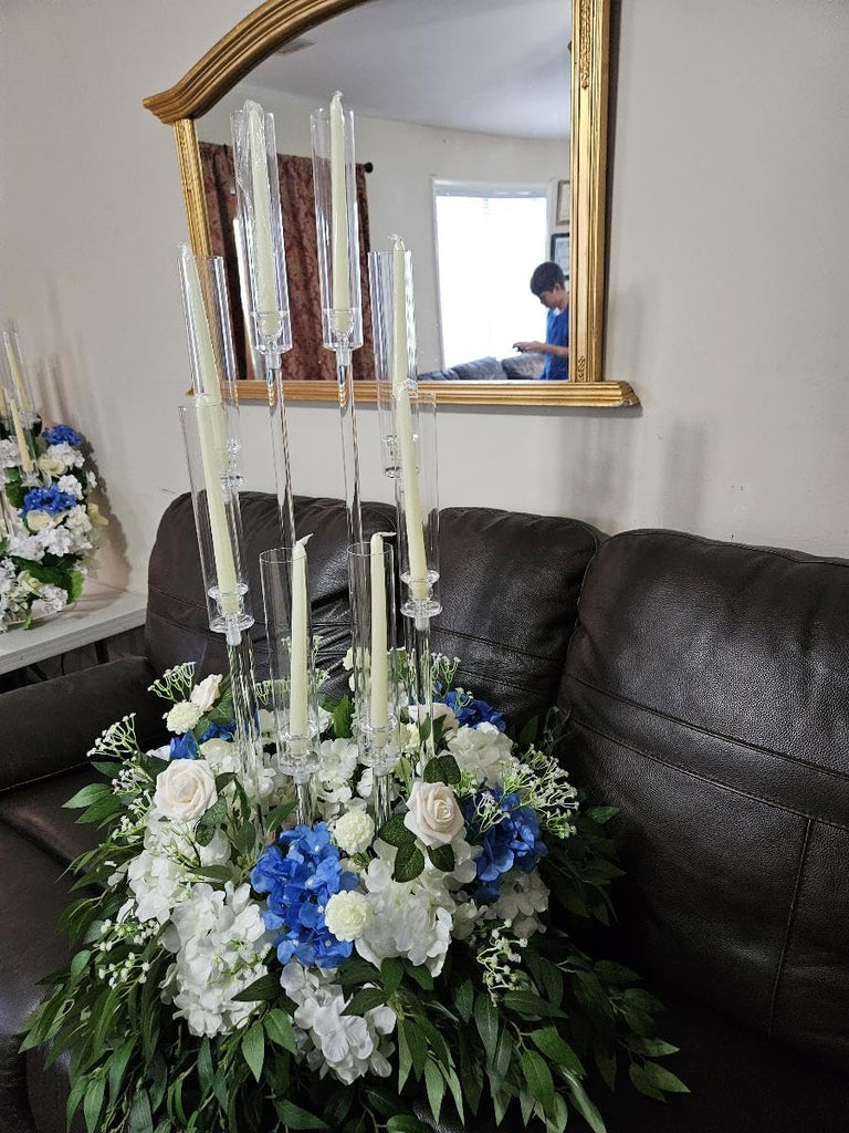 4 Sets 10 Arms Acrylic Candelabra Wedding Centerpiece,33.7Inches Floor Clear Candlesticks Holder with Acrylic Shade