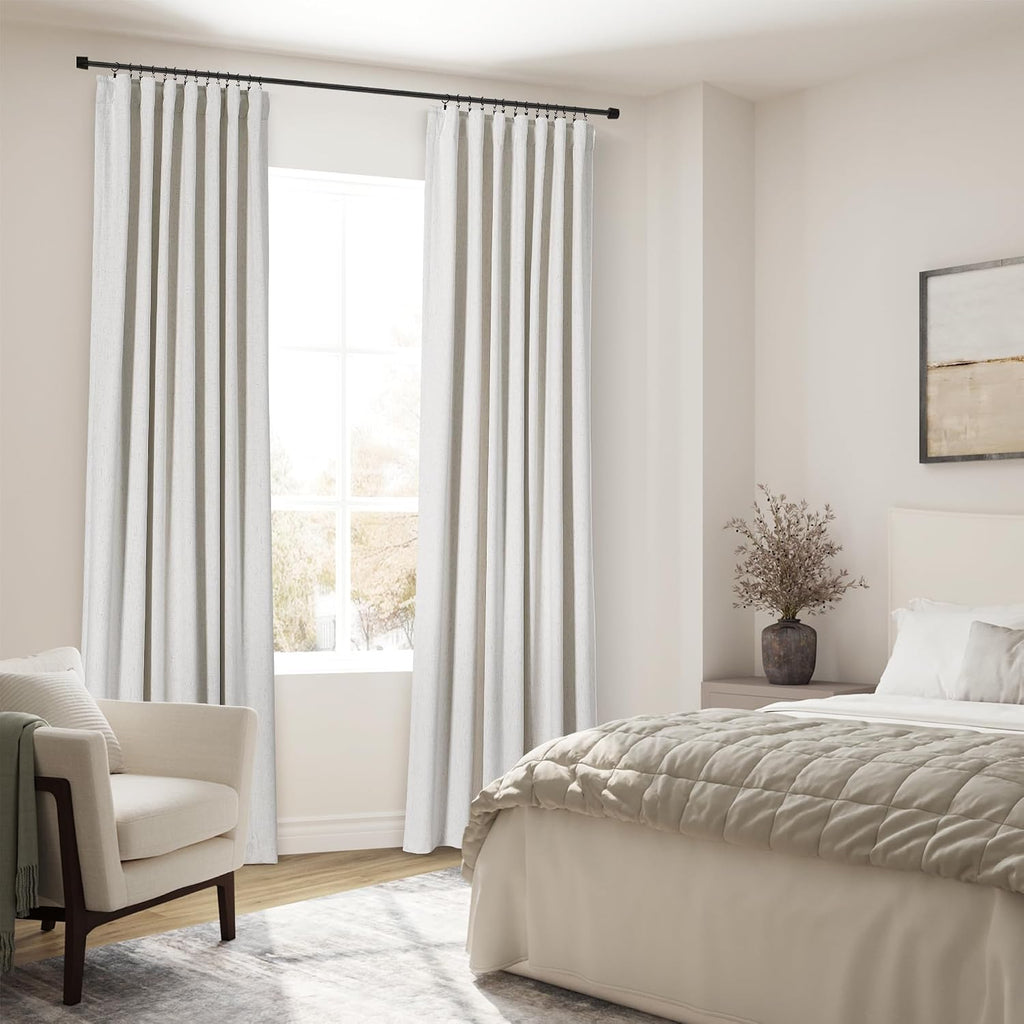 100% Blackout Linen 108 Inch Curtains for Bedroom Cream Black Out Curtain for Living Room Thermal Insulated Farmhouse
