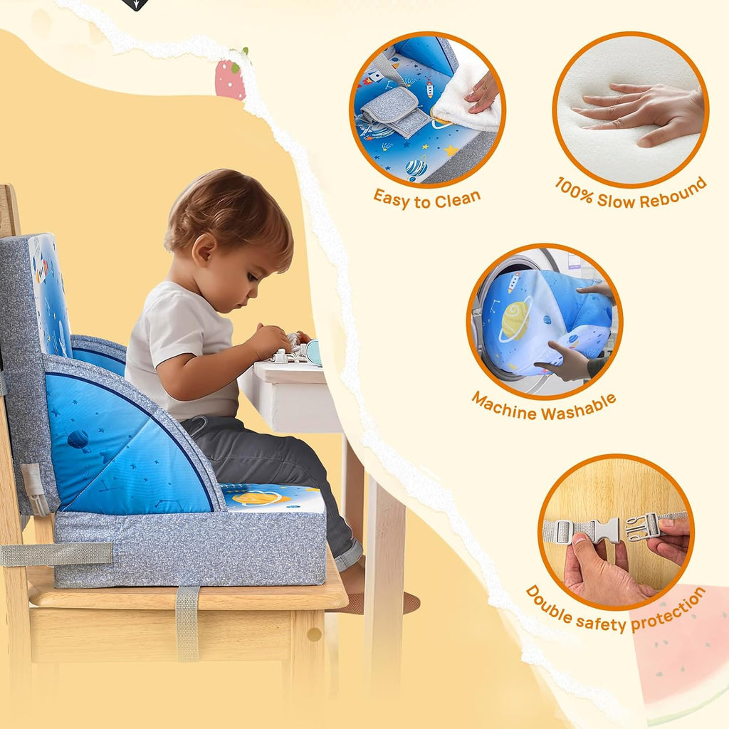 Toddler Booster Seat, Portable Baby Booster for Dining Table, Travel Toddler Chair with Adjustable Straps