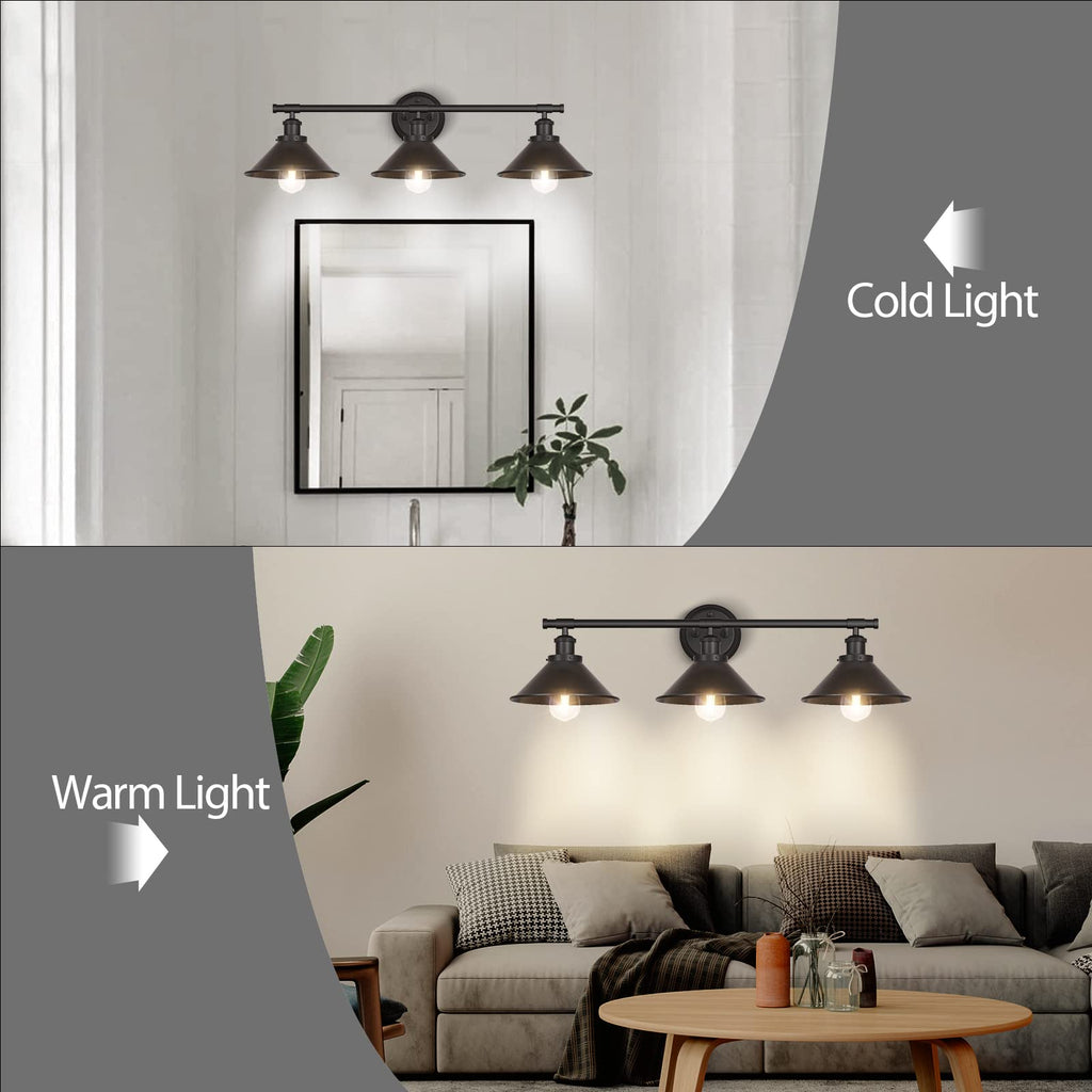 3-Light Black Bathroom Vanity Light Fixtures Over Mirror, Farmhouse Vanity Wall Sconce Lighting with Metal Shade