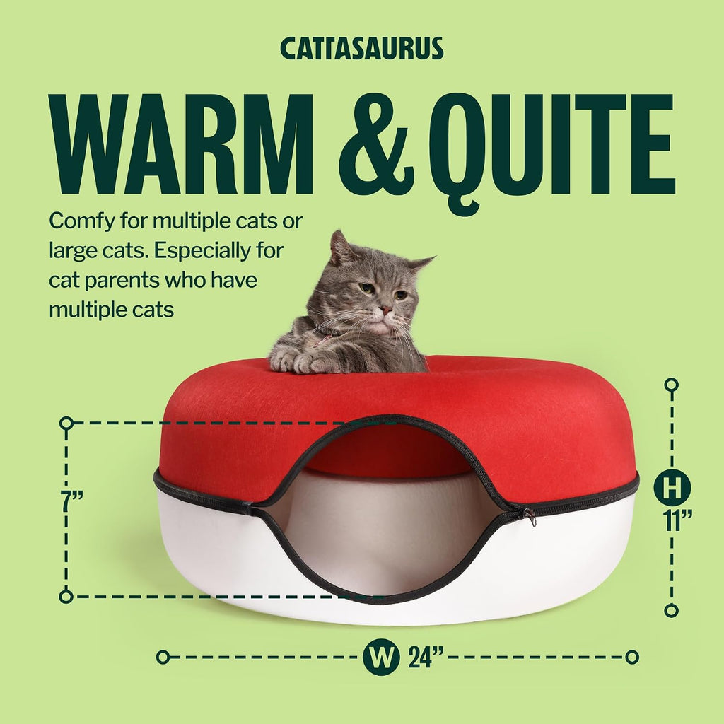Peekaboo Cat Cave Donut for Multiple & Large Cats up to 30-45 lbs, 3-in-1 Self Warming Cat Bed, Tunnel & Scratcher