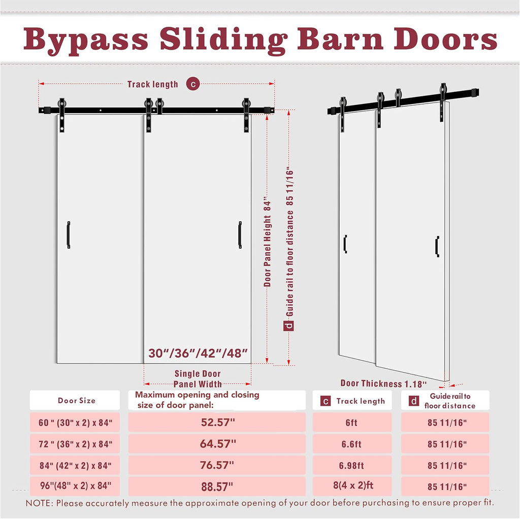 Bypass Barn Doors, 96" x 84" Sliding Barn Door with 8(4 x 2) FT Sliding Bypass Barn Doors Hardware K