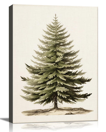 Vintage Christmas Tree Canvas Wall Art, Botanical Pine Tree Print Poster