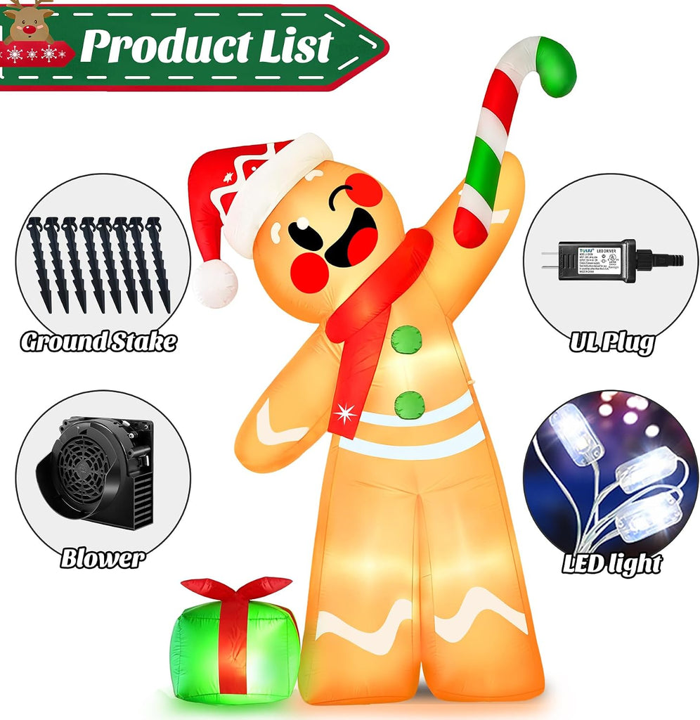 12FT Christmas Inflatable Gingerbread Man Decoration with LEDs