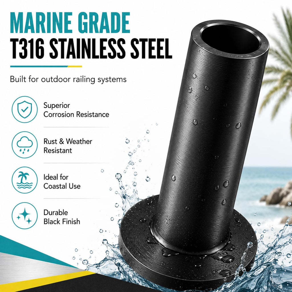 60 Pack Black PVD Cable Rail Sleeves for 1/8 Inch Deck Cable Railing, T316 Stainless Steel Wood/Composite Post Hole
