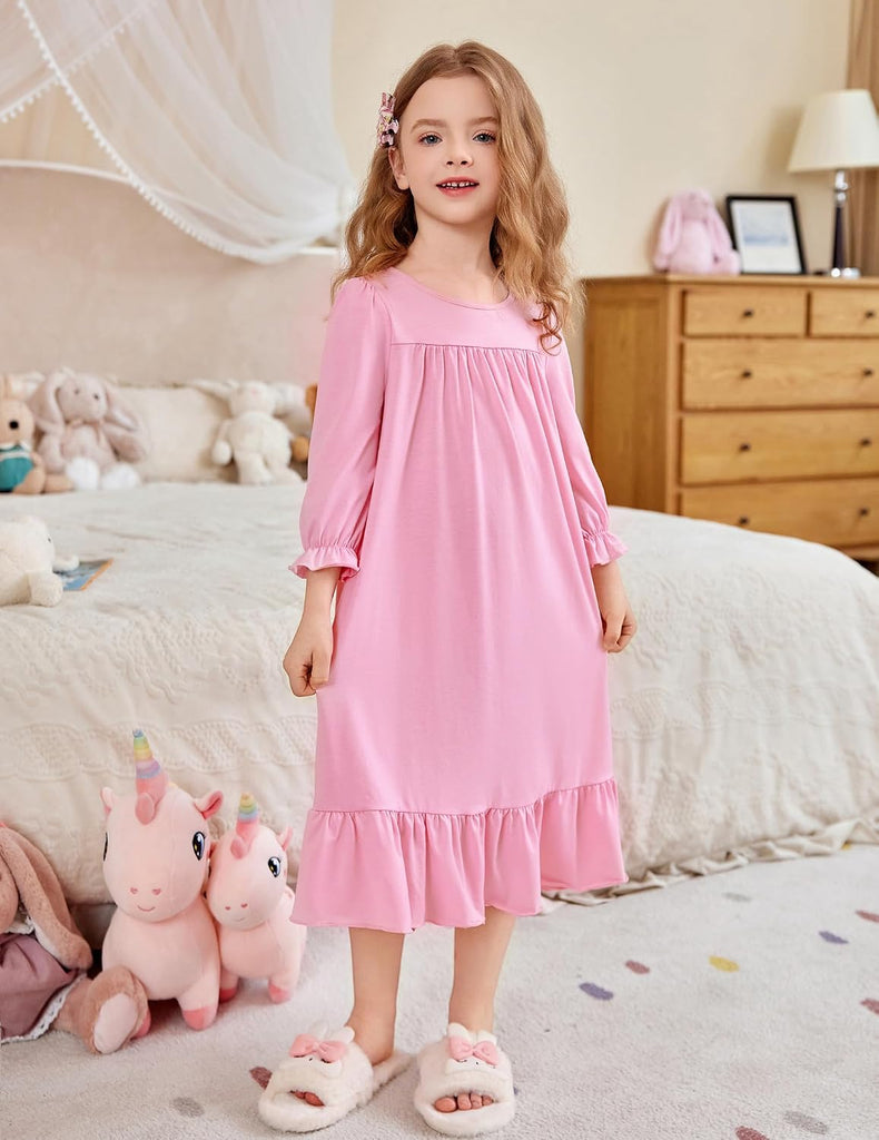 Girls Nightgowns Cute Ruffle Pajama Dress Soft Kids Sleepwear