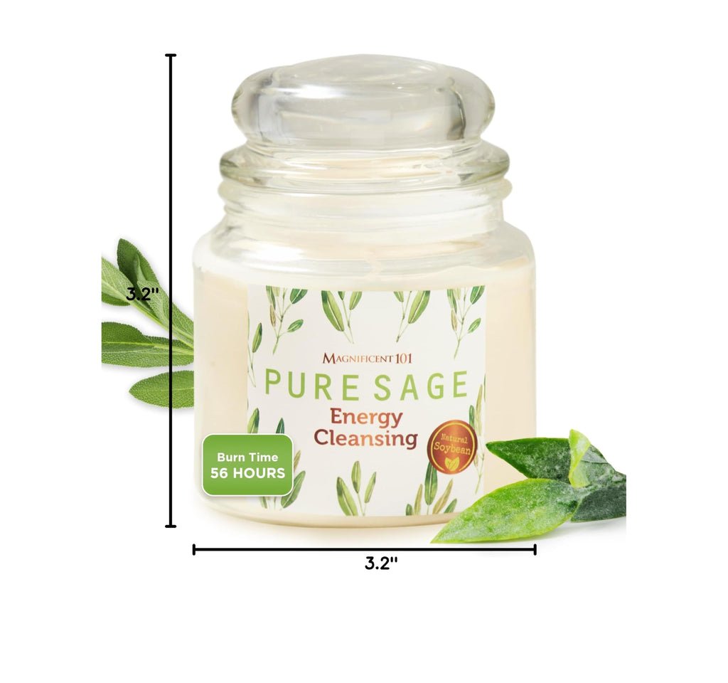 Pure Sage Glass Jar Candle for Space Clearing, Lid - 14.5oz