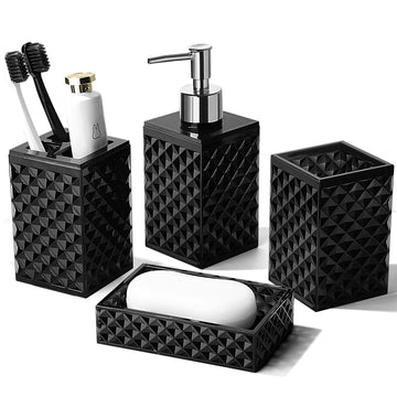 Black Bathroom Accessories Set, 4 Pack Matte Black Bath Accessory Sets Complete, Acrylic Soap Dispenser and