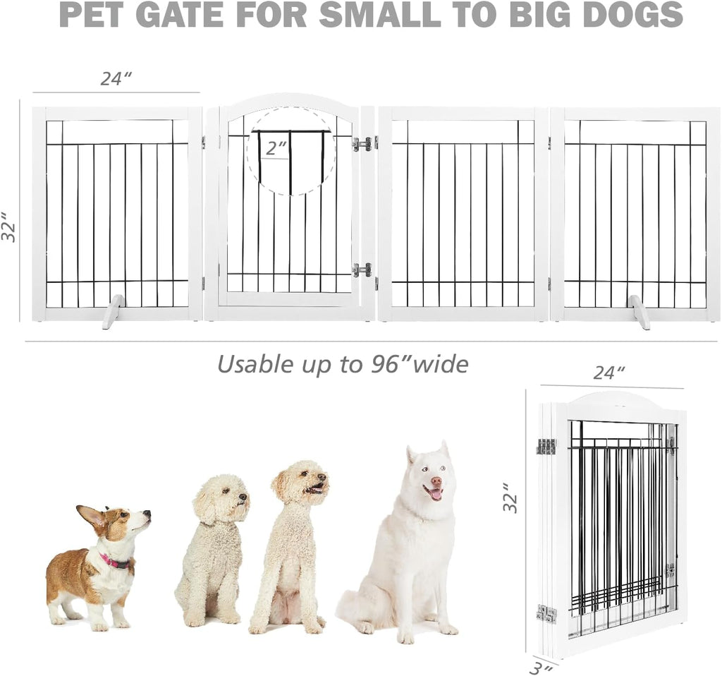 Pet Gate-Freestanding Dog Gate Indoor with Door, 96" Wide, 30" Tall