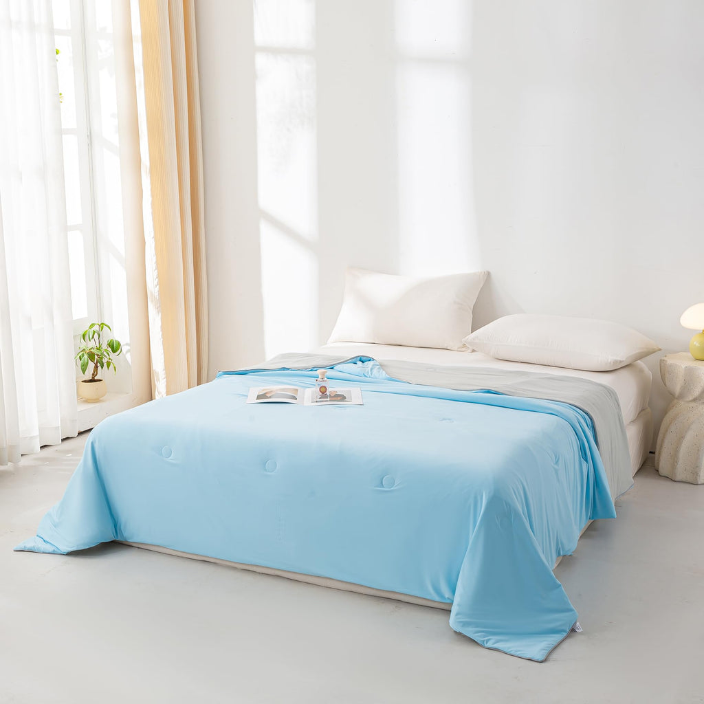 Cooling Blanket Comforter King Size Bed, Blue and Gray