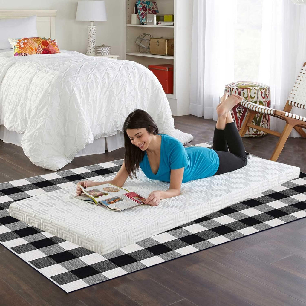Buffalo Plaid Outdoor Rug Washable Rugs,Black and White Checkered Rug,Cotton Hand-Woven Indoor or Outdoor