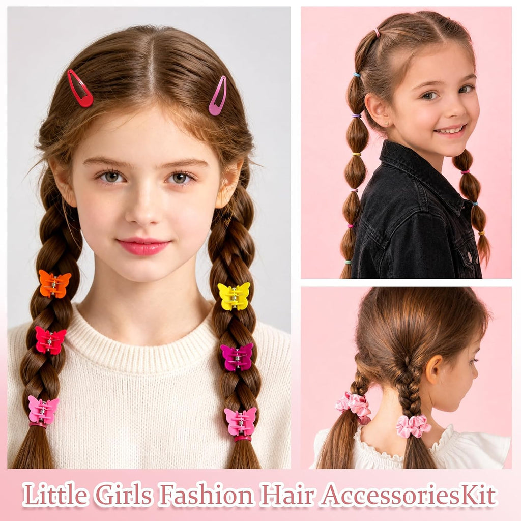 Hair Accessories Set for Girls,Toddler Colorful Elastic Hair Ties with Gift Box 505PCS, Cute Rabbit Ear Hair Ties