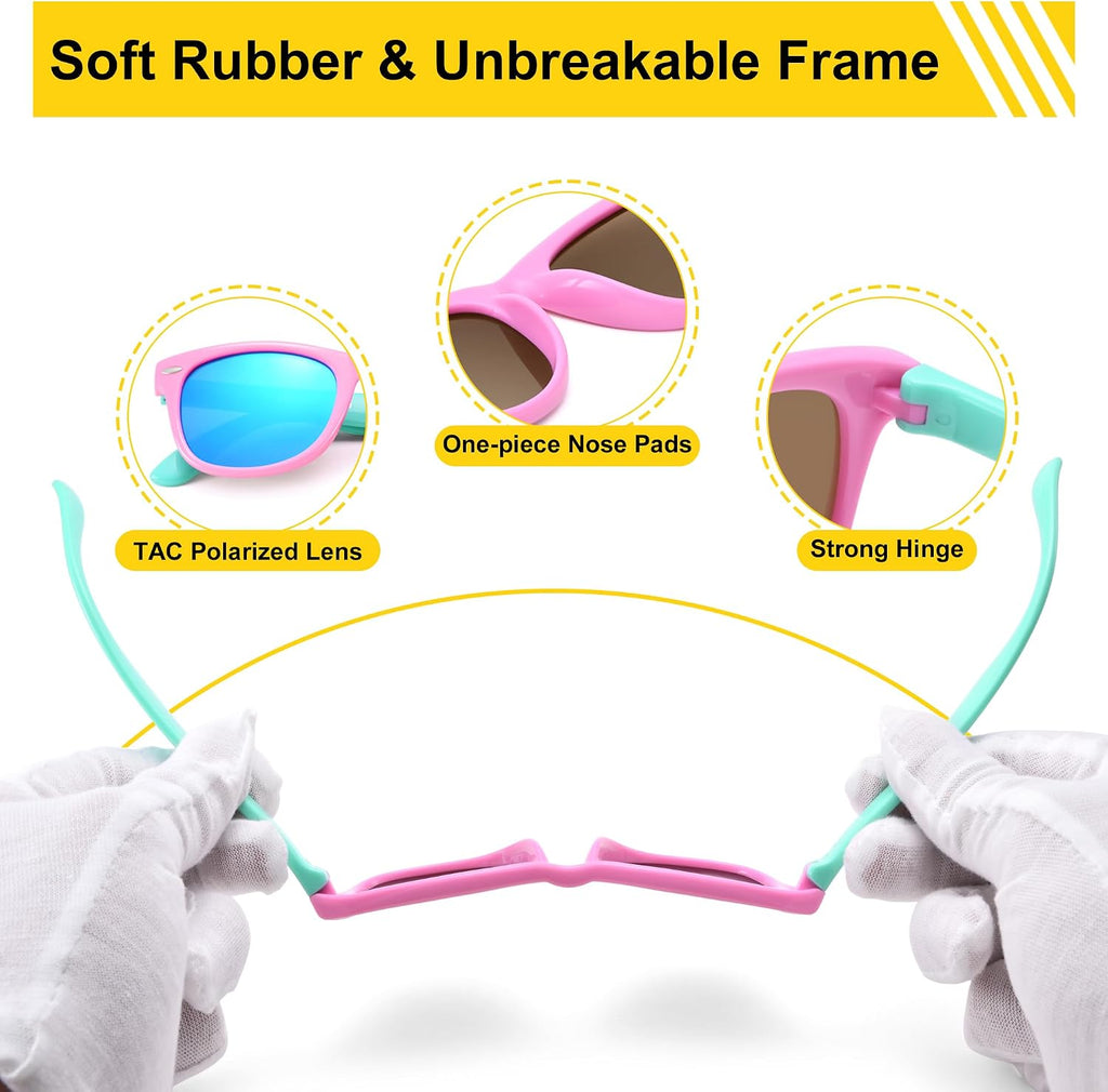 Kids Polarized Sunglasses for Boys Girls, Flexible TPEE Frame