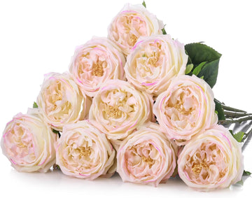 Peonies Artificial Realistic Touch Flowers, Flesh Pink - Set of 10