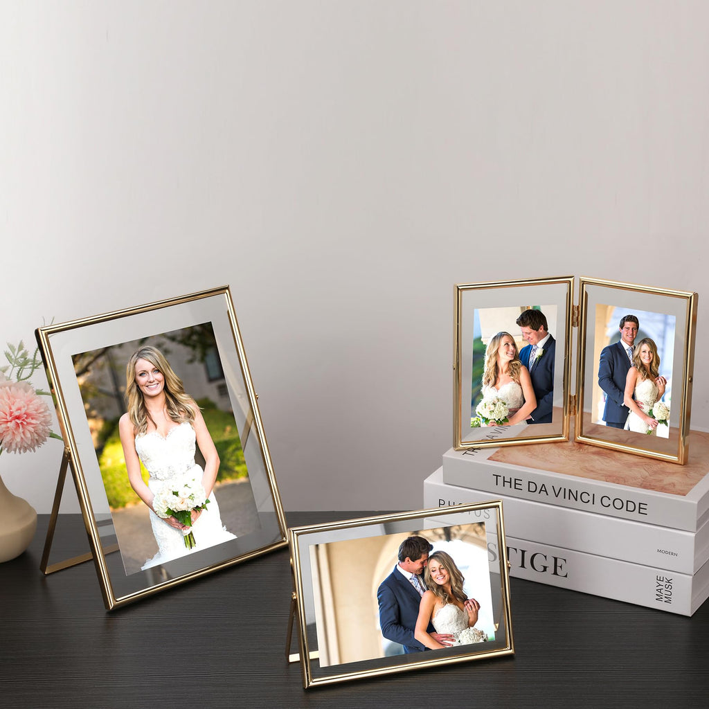 Gold 5x7" Floating Frame 2pack for Photo Sizes(3.5x5'', 4x6'')for Adjustable Tabletop/Shelf Photo Frame, 4x6'' Classy