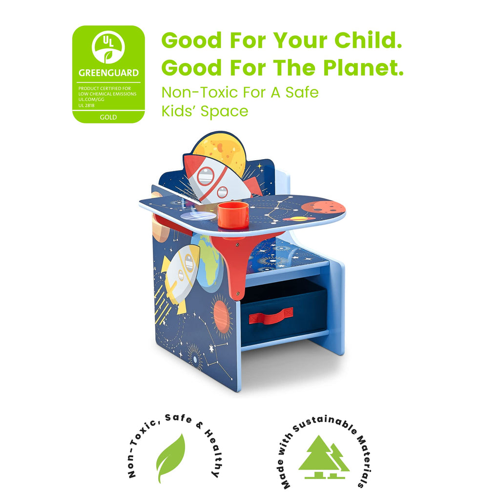 Children Space Adventures Chair Desk with Storage Bin - Ideal for Arts & Crafts, Snack Time, Homeschooling, Homework