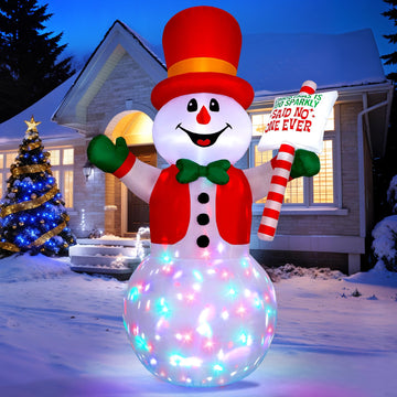 8ft Christmas Inflatable Outdoor Decoration Snowman, Gentleman Snowman Holding Sign Welcoming Guest, Built-in