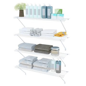 Closet Shelves Wall Mounted, 4 Pack 4 ft x 12 in White Wire Shelving Kit, Metal Wall Shelf Organizer, Pantry