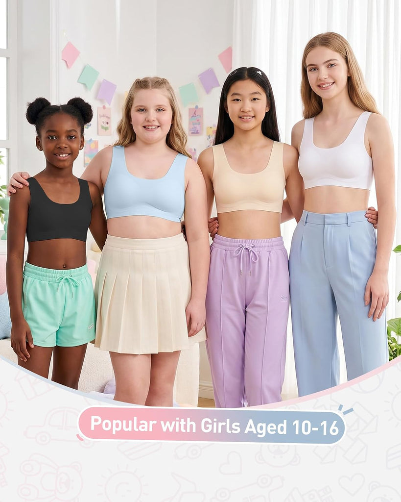 Girls Training Bras, Seamless Sports Bras with Removable Pads