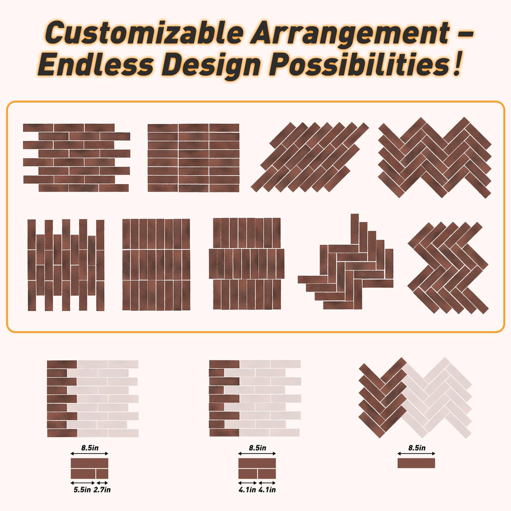 Thin Brick Veneer, 8.5" x 2.3" Faux Brick, Wall Tile, Interior and Exterior Wall, Supplied by (100pcs, RED)