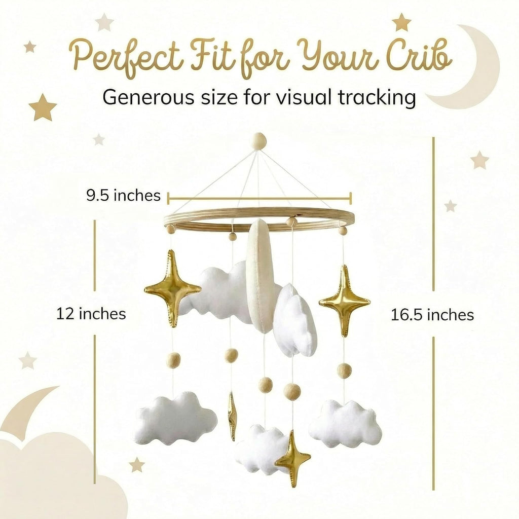 Baby Mobile for Crib - Nursery Decor, Gold Moon, Stars & Clouds