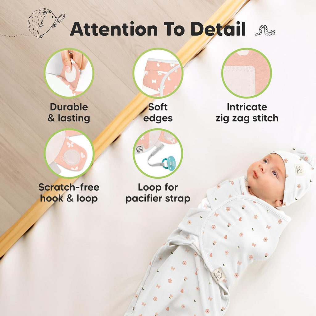 3pk Organic Swaddles for Newborns Girls, Boys & Hats (Butterflies, )