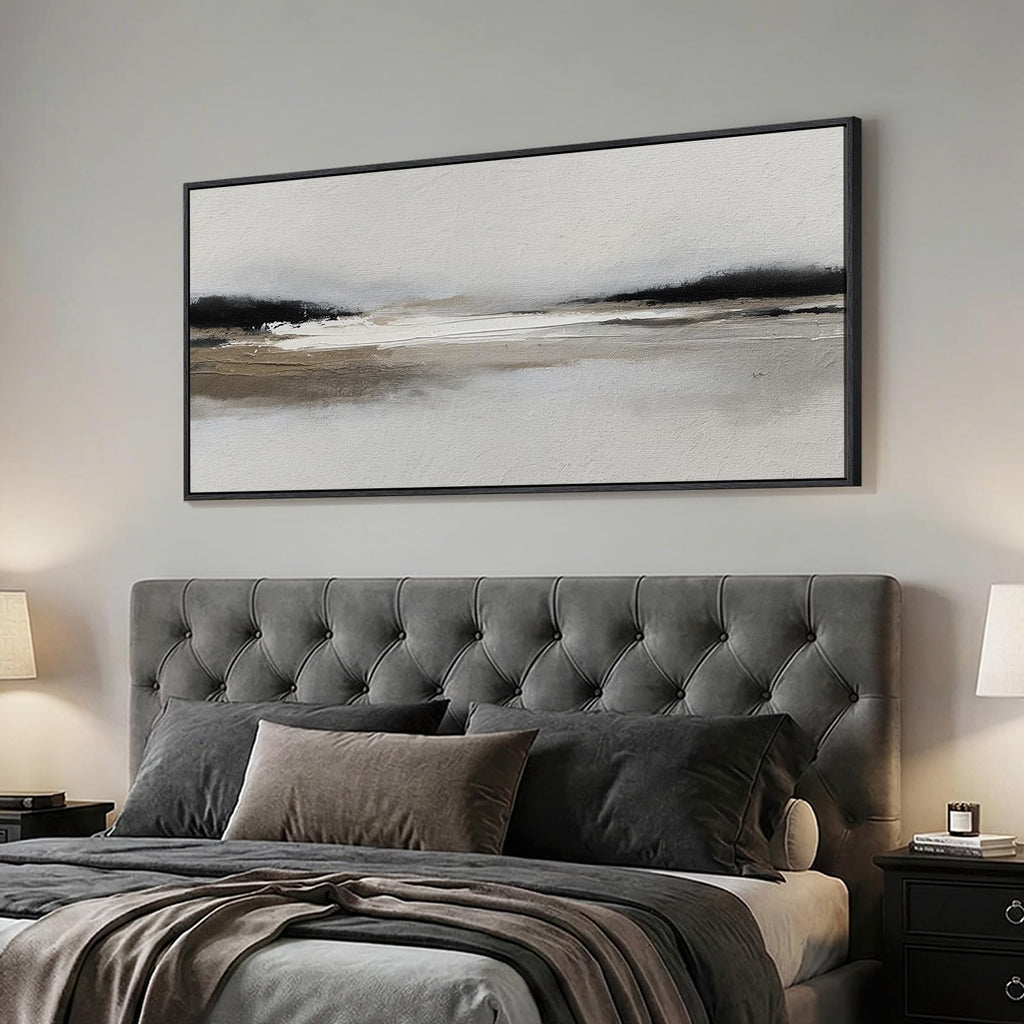 Large Framed Black and White Abstract Wall Art, 30x60 In