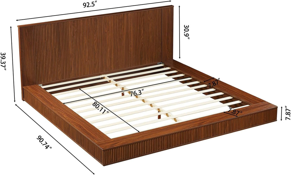 Low Profile Platform Bed Frame with Vertical Fluted Headboard