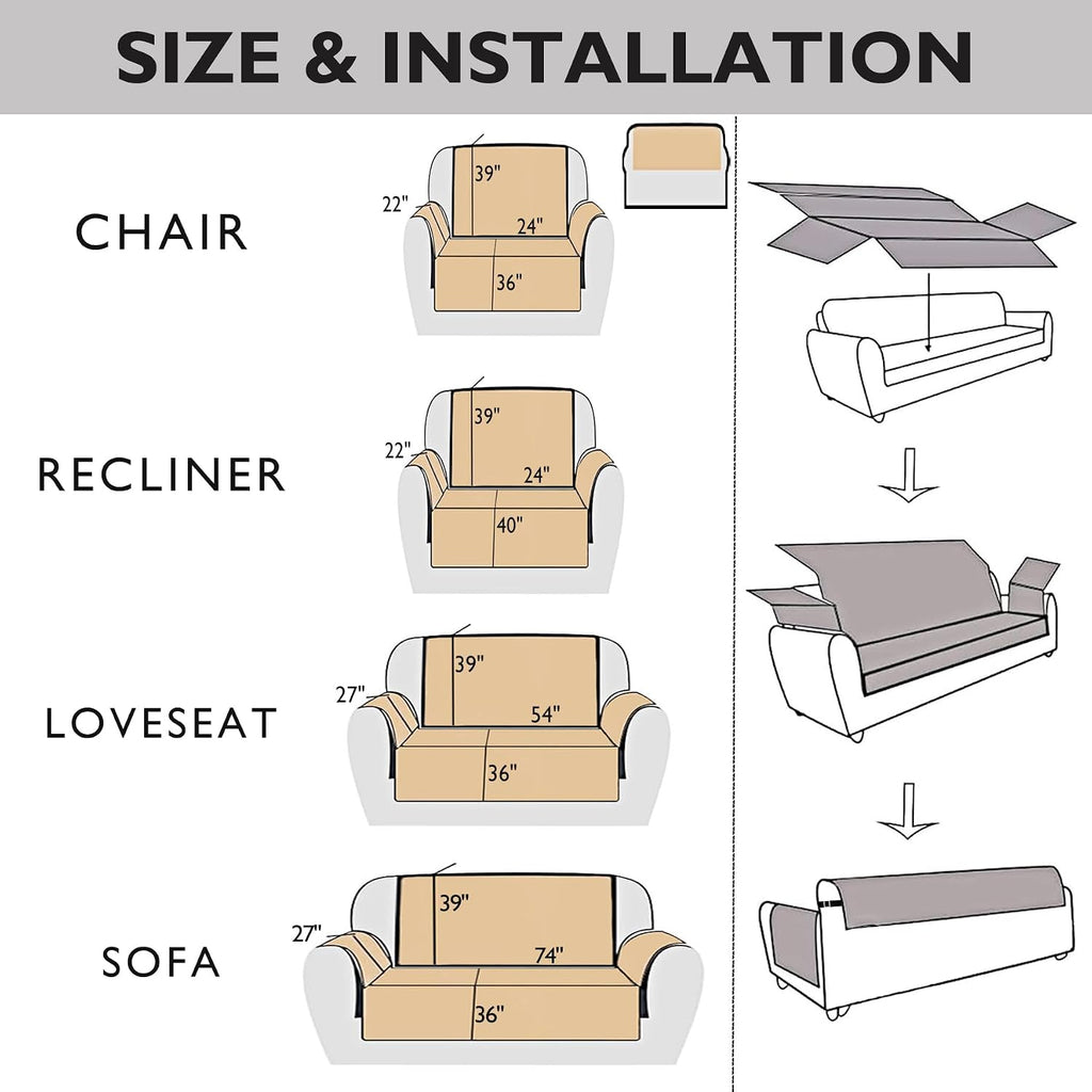 Skidproof Sofa Cover-Green Sofa Slipcover with Elastic Straps-Easy Fit Slip Cover-Patchwork Washable Furniture