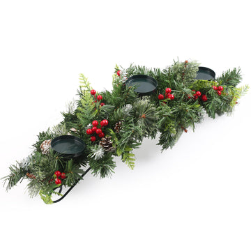 30" Christmas Centerpieces for Tables and Fireplaces with 3 Candle Trays, Artificial Christmas Table Decorations with