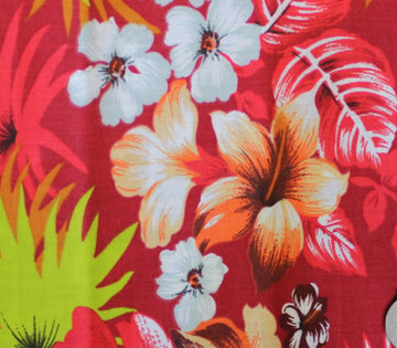 Polycotton Fabric Printed Hawaiian RED / 60" Wide/Sold by The Yard