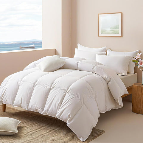 Goose Feather Down Fibers Comforter Twin, Organic Cotton Duvet Insert, All Season Warmth, Baffle Box
