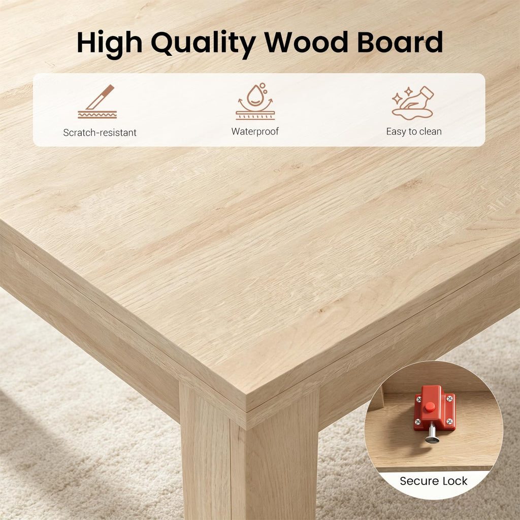 31.5"-63" Square Extendable Folding Dining Table, Natural MDF Wood