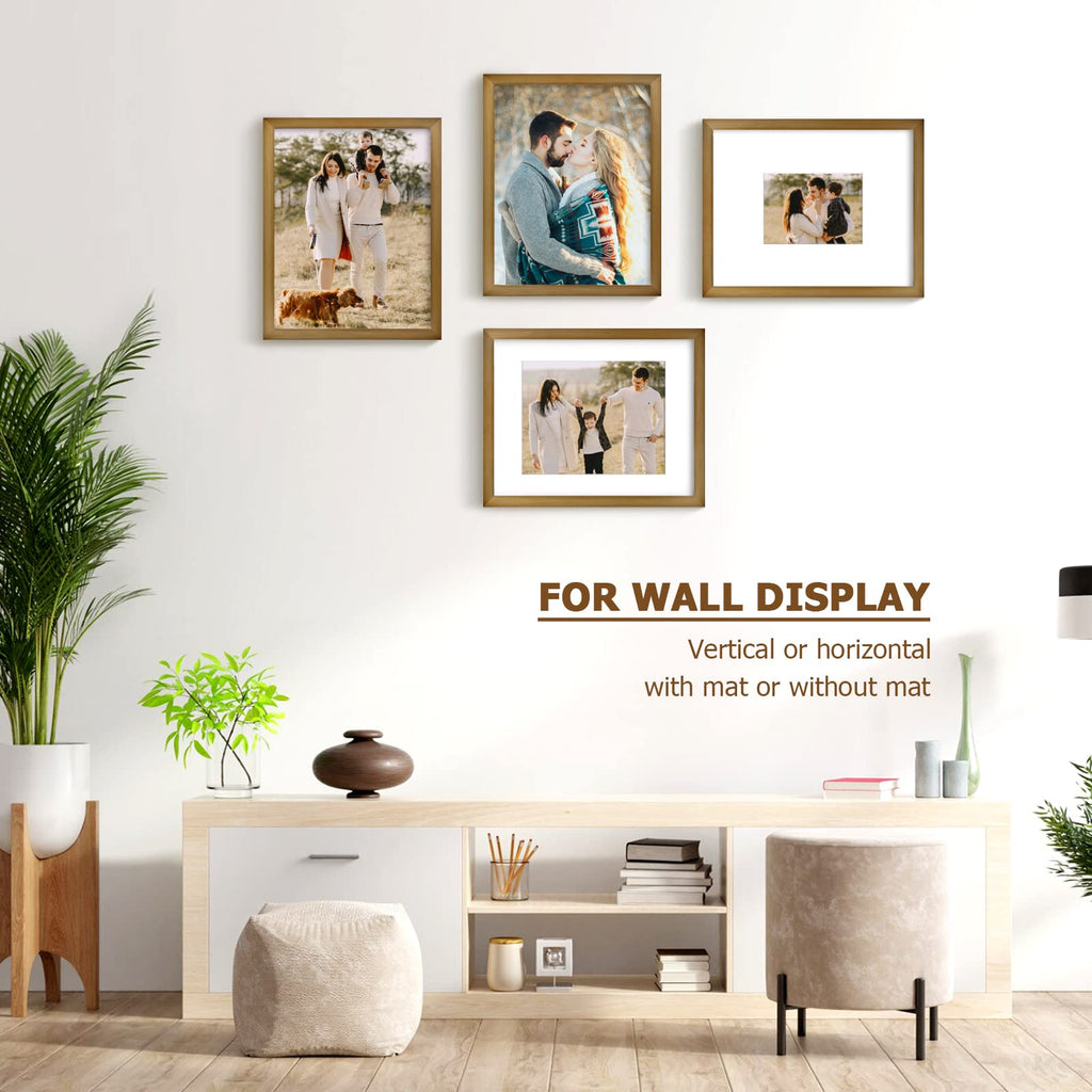 11x14 Picture Frame Brown, Solid Wood Frames with Acrylic Plexiglass for Pictures 5x7/8x10 with Mat or 11x14 without