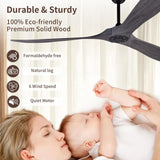 Inspired Maverick Style 72" Ceiling Fans Without Lights, 72 Inch Outdoor Ceiling Fans no Light, 3 Blade Solid Wood Waterproof Ceiling Fan with Remote Control for Living room Outdoor Farmhouse/Patios - Brushed Gray Blades A102-B0CMTP54YG