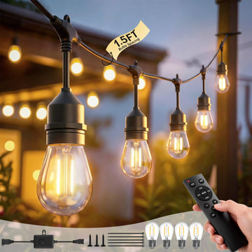Outdoor String Light 64+4 Bulbs 2W, 120W Dimmer Remote IP65Waterproof