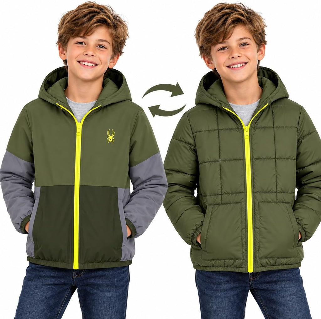 Boys Puffer Jacket - Wind Resistant Quilted Full Zip with Pockets