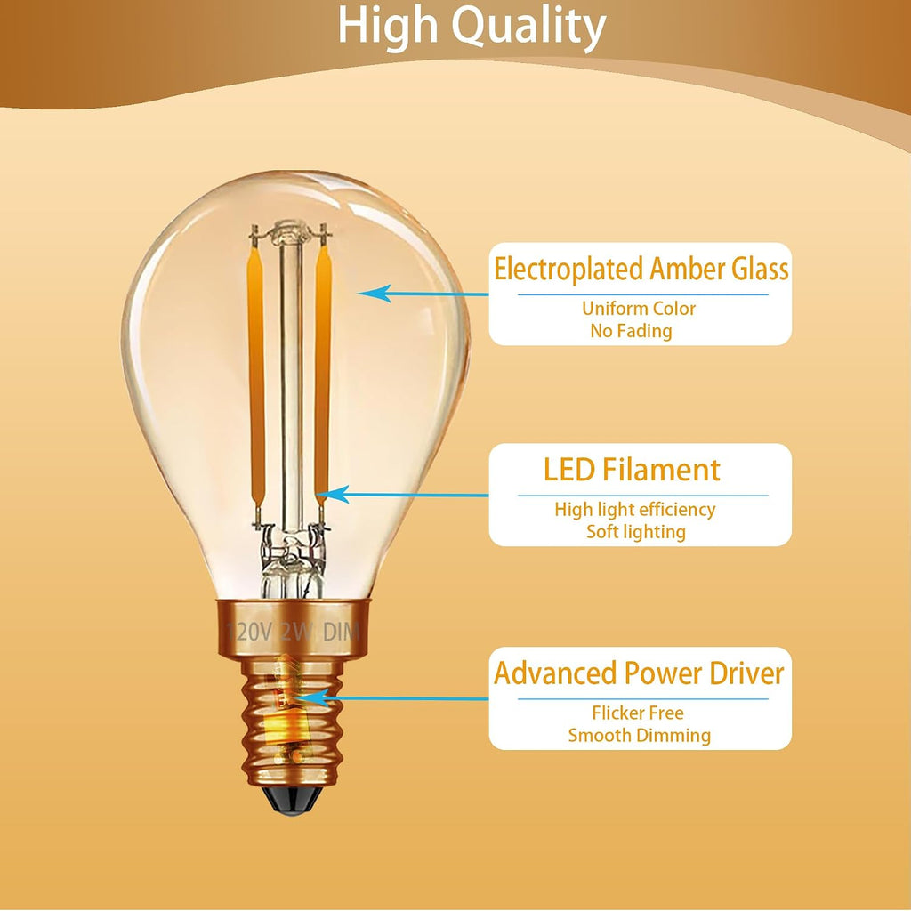 G45 Amber LED Light Bulbs 2W 120V E12 Dimmable Globe Decorative Light Bulbs 25 watt Equivalent Vintage Edison LED
