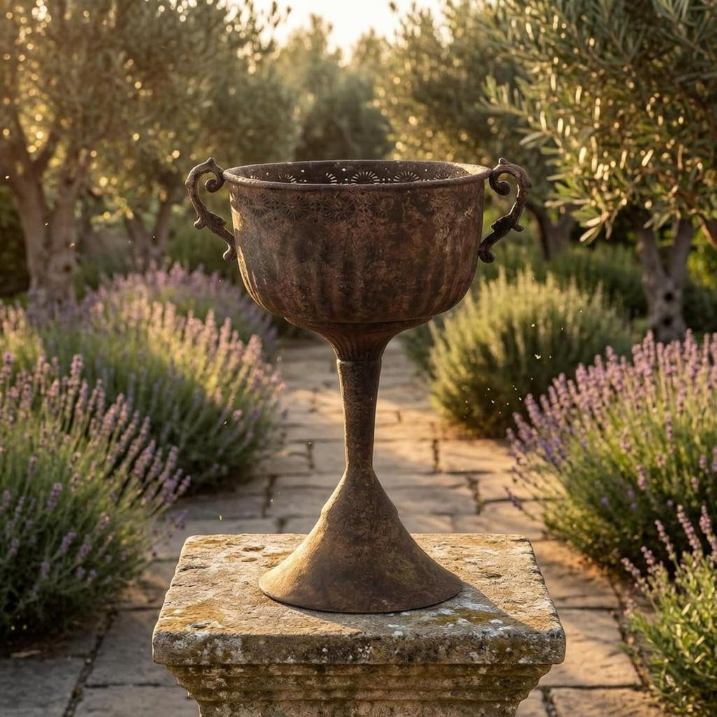 Outdoor Trophy Planter Urn Planter Pedestal Planter Pedestal Vase Garden Urn with Balanced Profile Rounded Bowl and