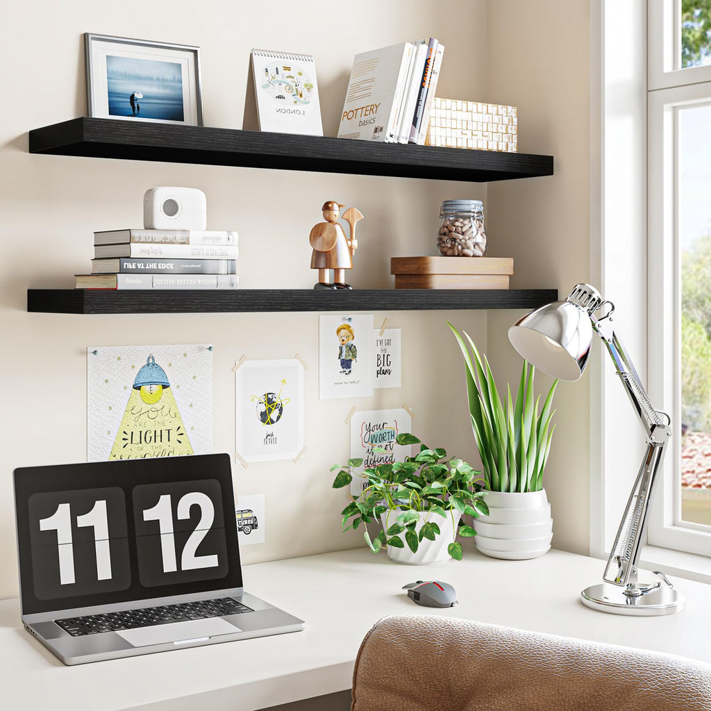 Floating Wall Shelves for Decor (Black, Set of 2, 35.4Inch)
