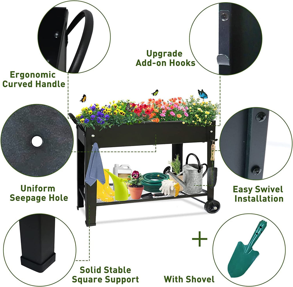 Raised Garden Planter Beds with Wheels Legs, Large Planters Box for Indoor Outdoor Plants, Metal Galvanized Elevated
