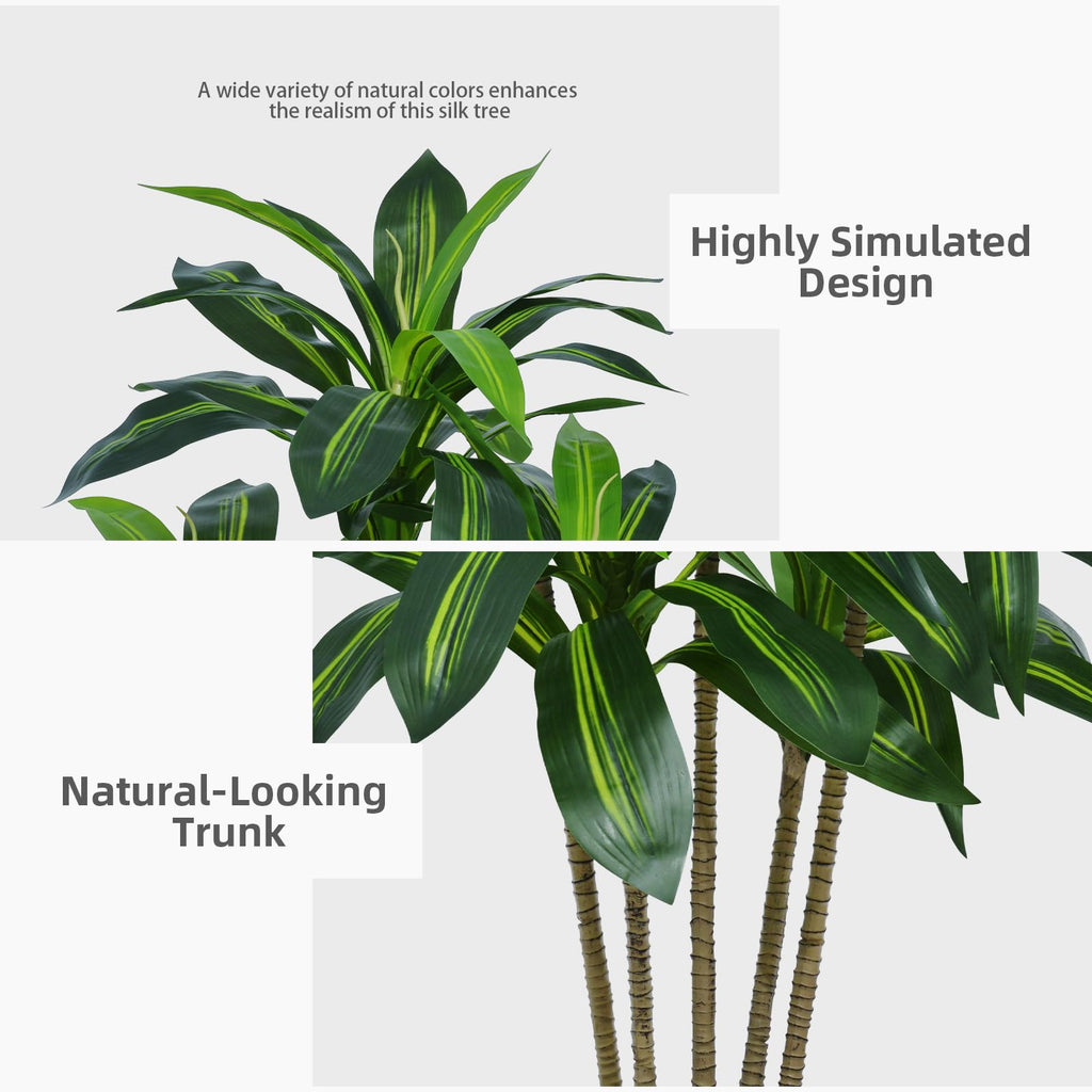 Artificial Plant 6FT Dracaena Fake Tree with White Tall Planter